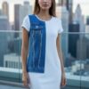 Chic Mixed-Media Denim Panel White Mini Dress