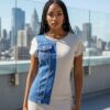 Chic Mixed-Media Denim Panel White Mini Dress