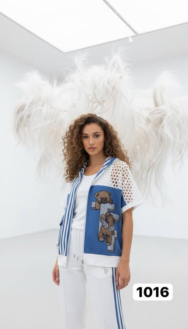 Women's Designer Bear Patchwork Two-Piece Tracksuit Set