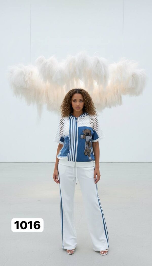 Women's Designer Bear Patchwork Two-Piece Tracksuit Set