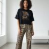 Women's Leopard Graphic Top and Print Pants Set