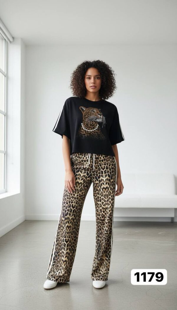 Women's Leopard Graphic Top and Print Pants Set