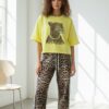 Women's Leopard Graphic Top and Print Pants Set