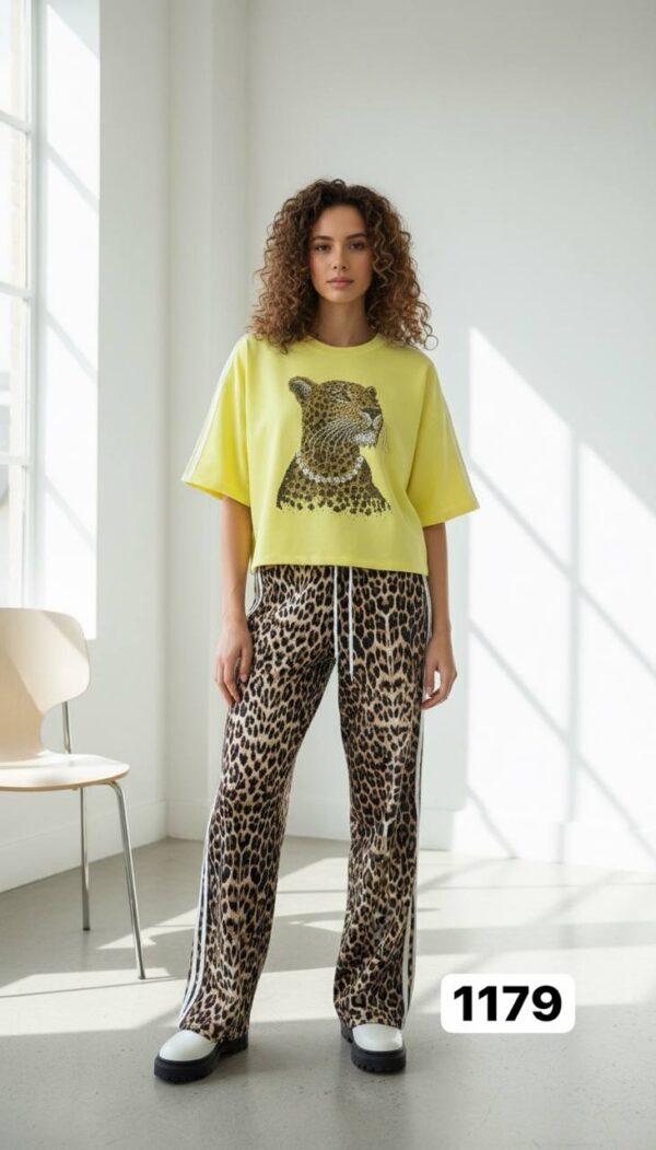 Women's Leopard Graphic Top and Print Pants Set