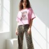 Women's Leopard Graphic Top and Print Pants Set