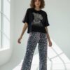 Women's Leopard Graphic Top and Print Pants Set