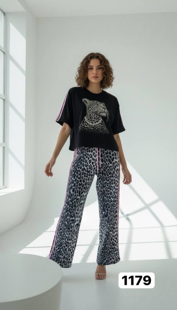 Women's Leopard Graphic Top and Print Pants Set