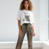 Women's Leopard Graphic Top and Print Pants Set