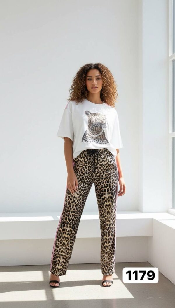 Women's Leopard Graphic Top and Print Pants Set