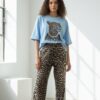 Women's Leopard Graphic Top and Print Pants Set