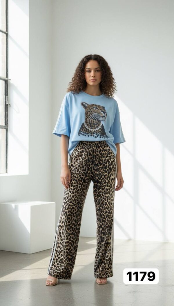 Women's Leopard Graphic Top and Print Pants Set