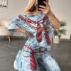 Women's Acid Wash Graphic Print Two-Piece Set