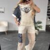 Mesh Crochet Wings Graphic Two-Piece Cargo Set