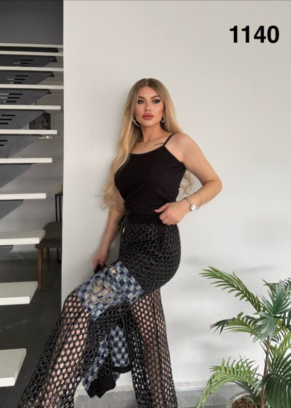 Mesh Crochet Wings Graphic Two-Piece Cargo Set