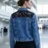Premium Embellished Denim Jacket with Lace Appliqué