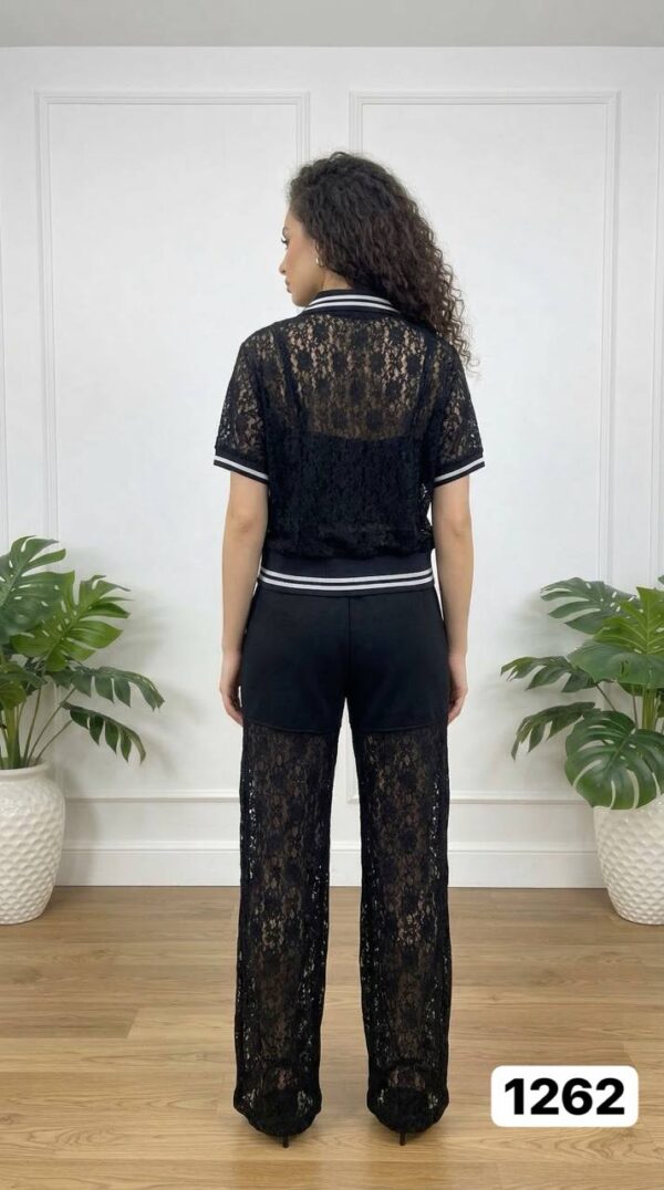 Women's Elegant Lace Two-Piece Polo and Pants Set