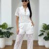 Women's Elegant Lace Two-Piece Polo and Pants Set