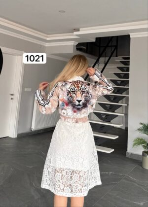 Elegant Lace Long Jacket and Mini Dress Set