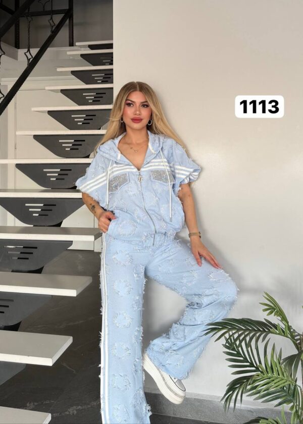 Women's Embellished Zip-Up Hoodie and Pants Set