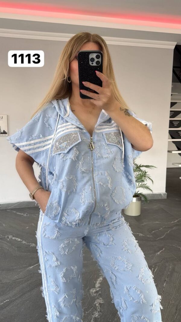 Women's Embellished Zip-Up Hoodie and Pants Set