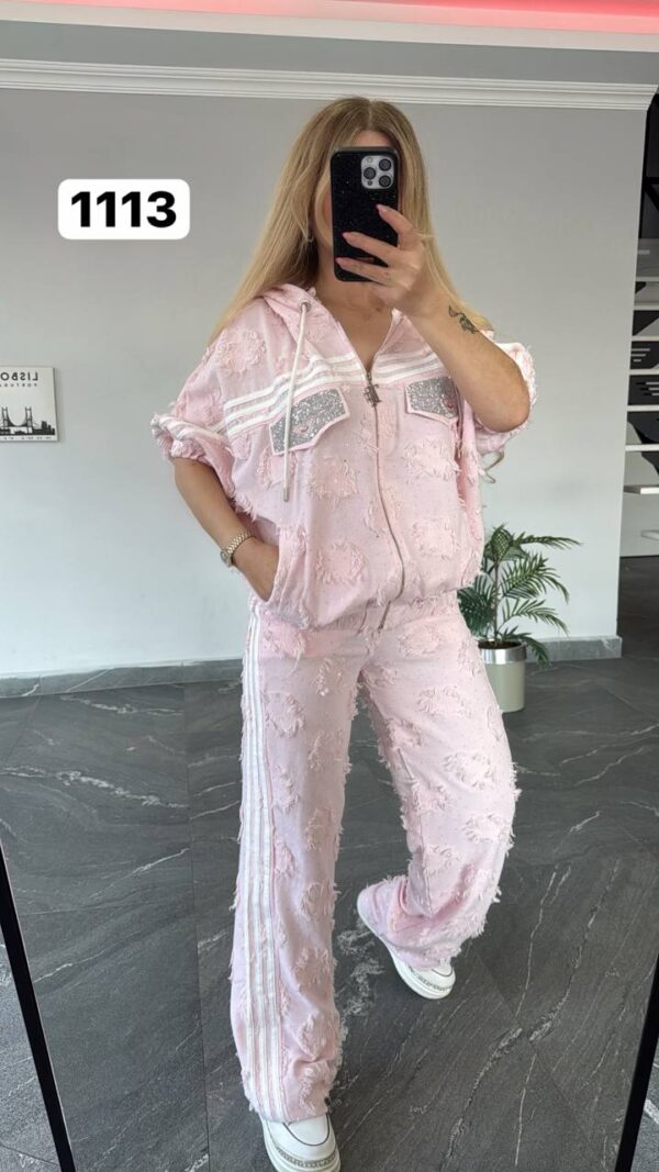 Women's Embellished Zip-Up Hoodie and Pants Set