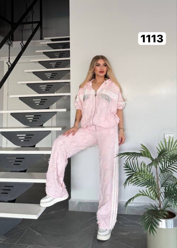 Women's Embellished Zip-Up Hoodie and Pants Set