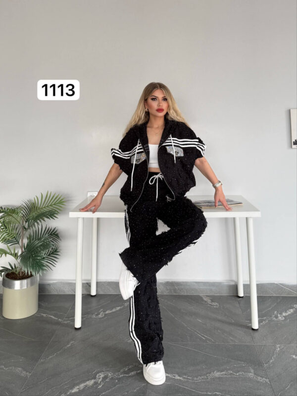 Women's Embellished Zip-Up Hoodie and Pants Set