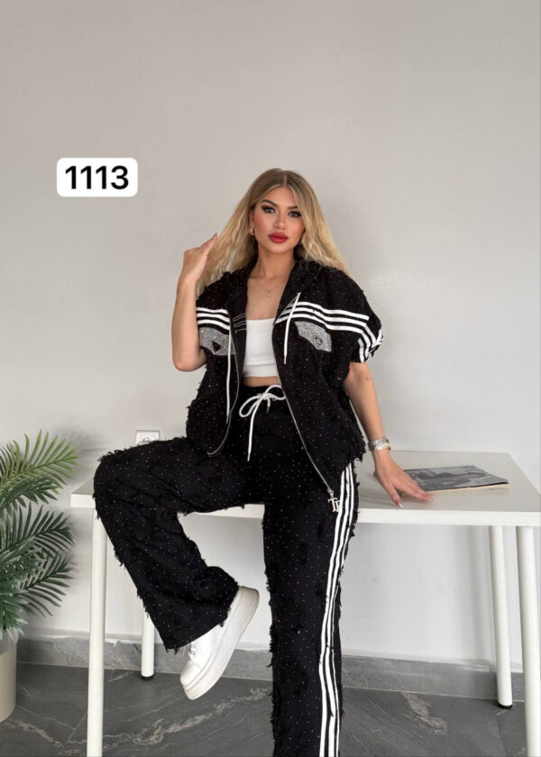 Women's Embellished Zip-Up Hoodie and Pants Set