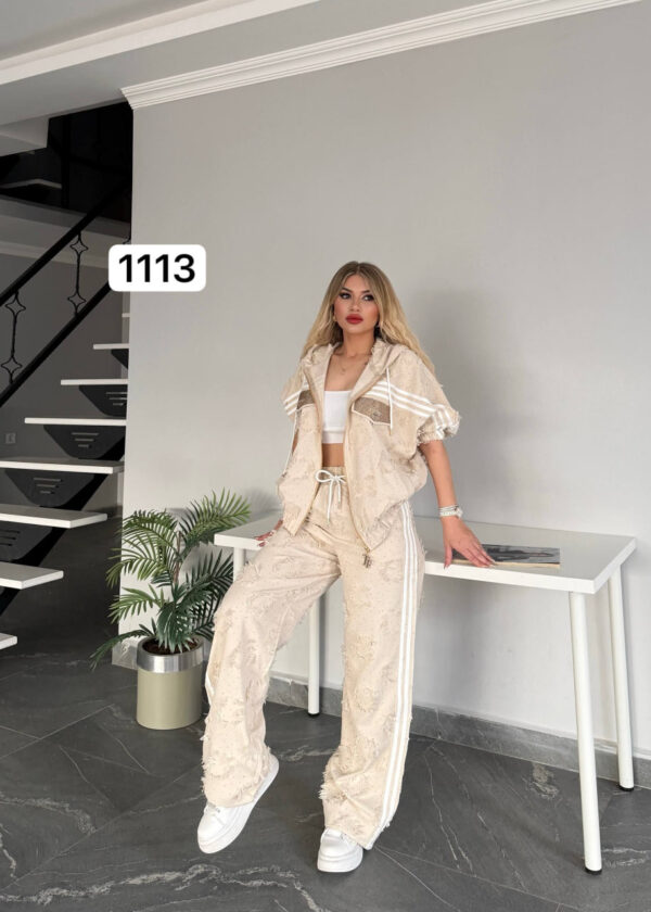 Women's Embellished Zip-Up Hoodie and Pants Set