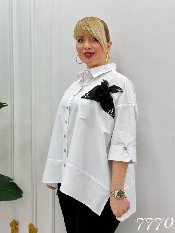 Elegant Brown Oversized Shirt with Floral Applique