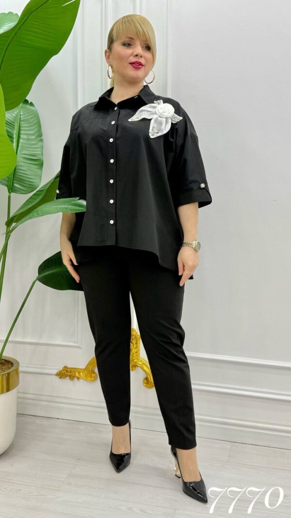 Elegant Brown Oversized Shirt with Floral Applique