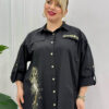 Elegant Black Button-Down Shirt with Gold Embroidery