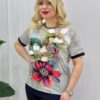 Floral Graphic Short Sleeve Blouse with Contrast Trim