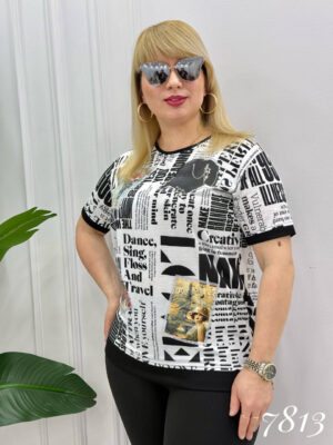 Women's Typography Graphic Print Blouse with Patches