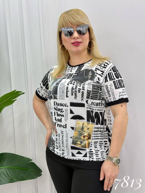 Women's Typography Graphic Print Blouse with Patches