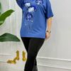 Elegant Blue Floral Embellished Dolman Sleeve Blouse