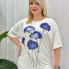Elegant Blue Floral Embellished Dolman Sleeve Blouse