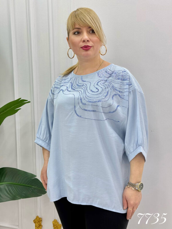 Elegant Light Blue Sequin Embroidered Blouse