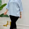 Elegant Light Blue Sequin Embroidered Blouse