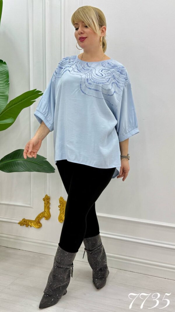 Elegant Light Blue Sequin Embroidered Blouse
