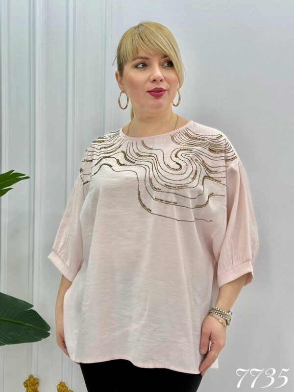 Elegant Light Blue Sequin Embroidered Blouse