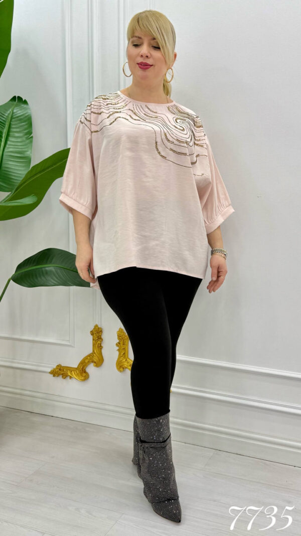 Elegant Light Blue Sequin Embroidered Blouse