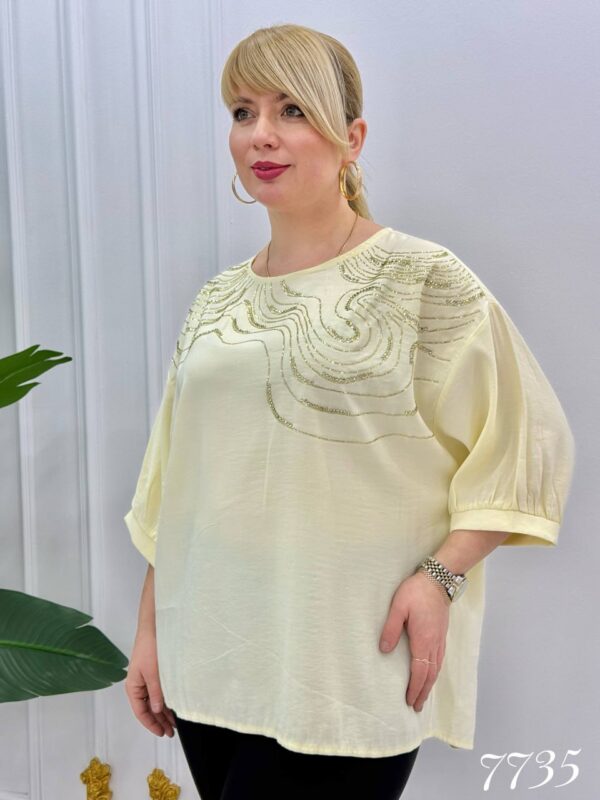 Elegant Light Blue Sequin Embroidered Blouse