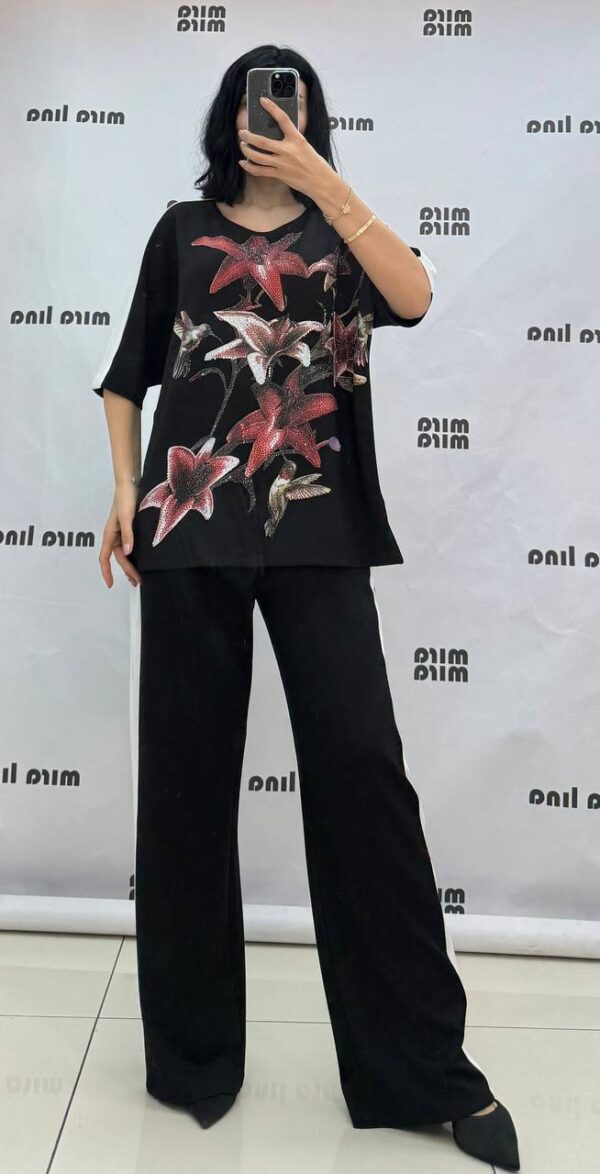 Elegant Floral Print Two-Piece Tunic and Trouser Set