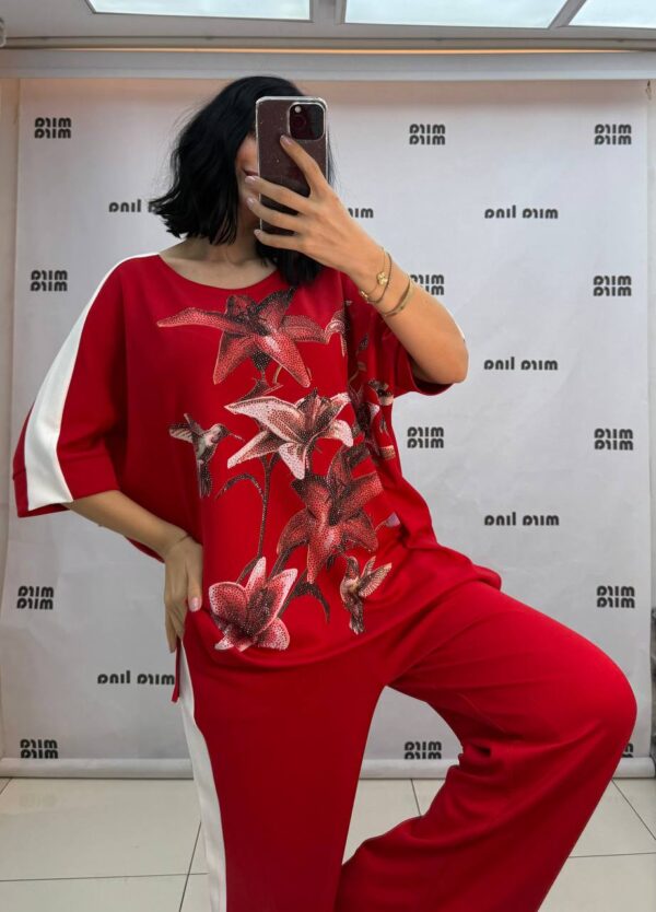 Elegant Floral Print Two-Piece Tunic and Trouser Set