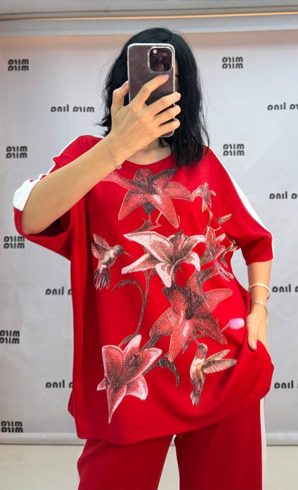 Elegant Floral Print Two-Piece Tunic and Trouser Set