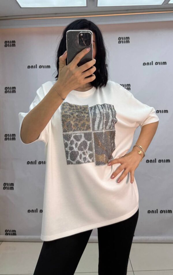 Women's Black Rhinestone Animal Print Fashion Blouse