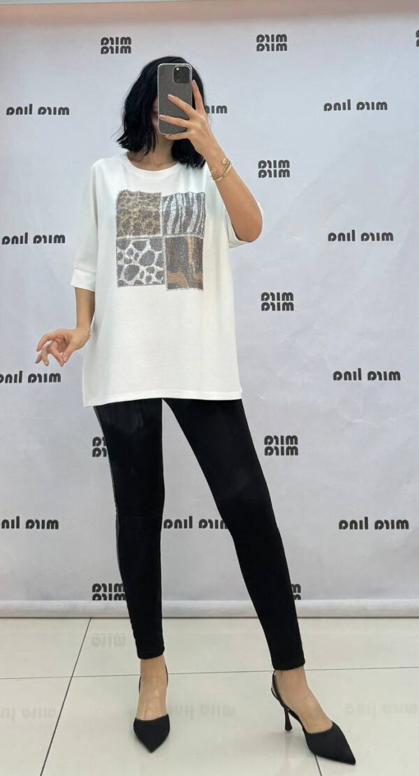 Women's Black Rhinestone Animal Print Fashion Blouse