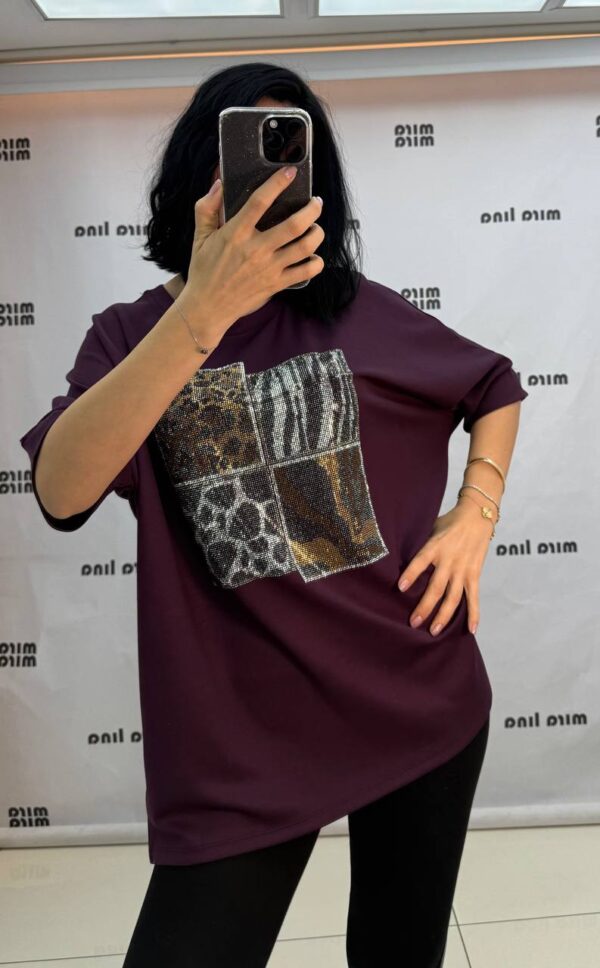 Women's Black Rhinestone Animal Print Fashion Blouse