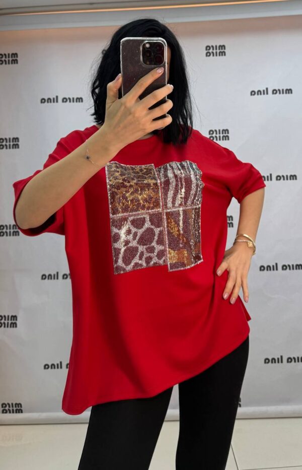 Women's Black Rhinestone Animal Print Fashion Blouse